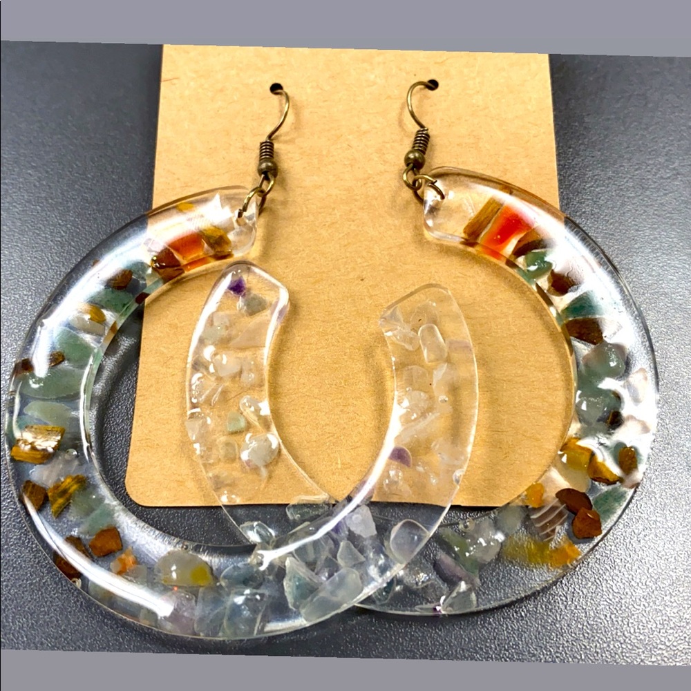 Resin real rocks earrings